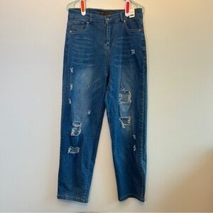 NWT Judy Blue Size Large High Waisted Distressed Blue Jeans